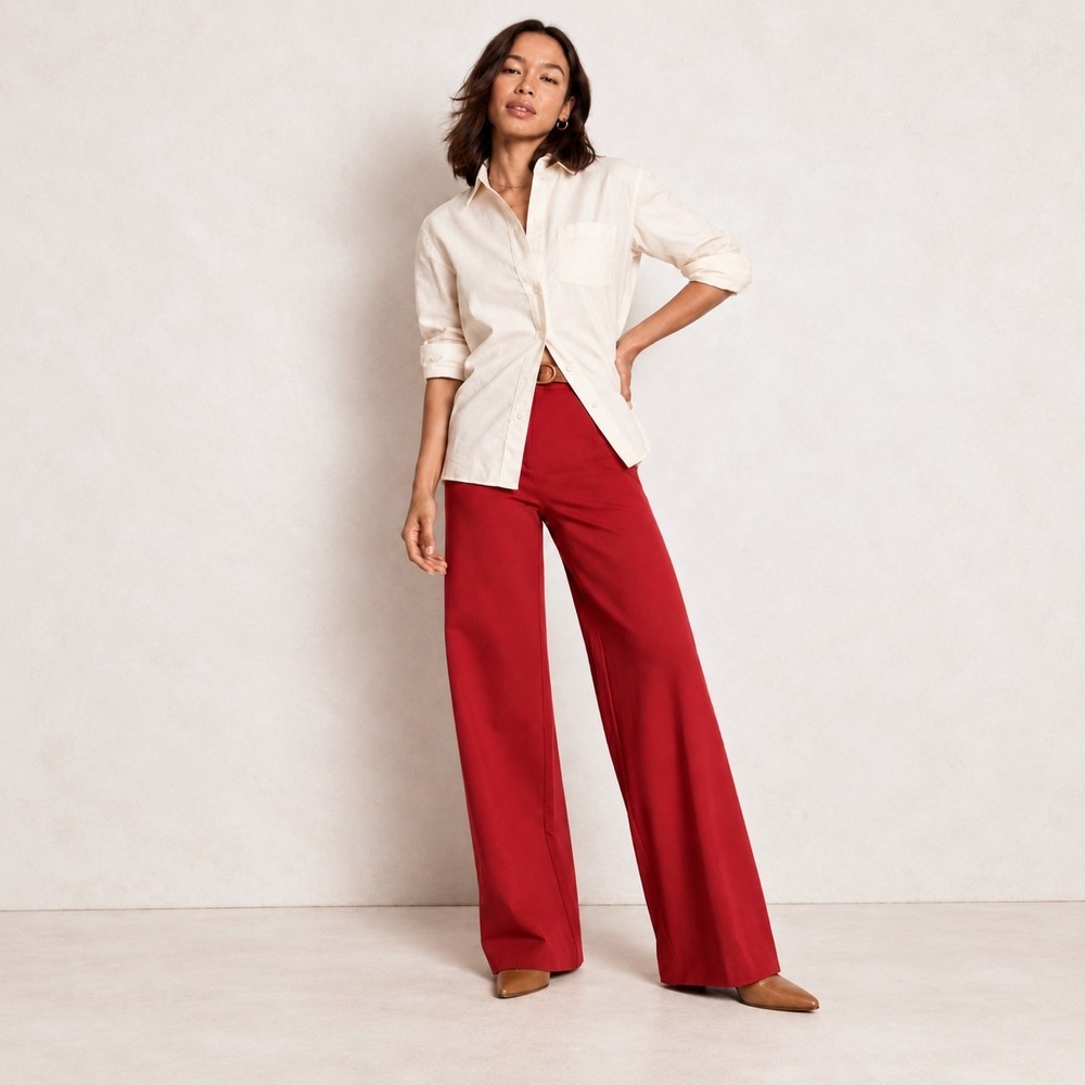 Boden Belgravia Ponte Trousers Women 8 Red Wide Leg High Rise Dress Pants Office